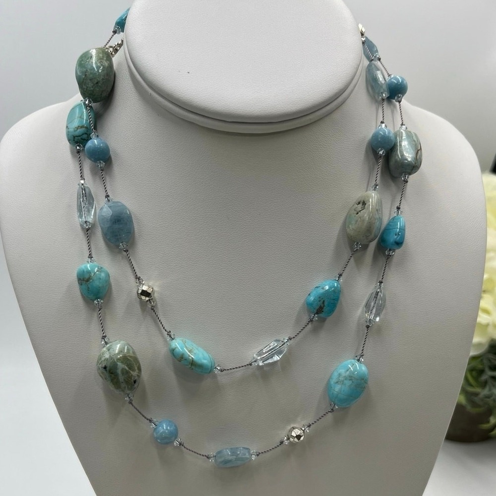 Margo Morrison Blue Topaz Turq Silver Pyrite Aquamarine Larimar Opal Necklace